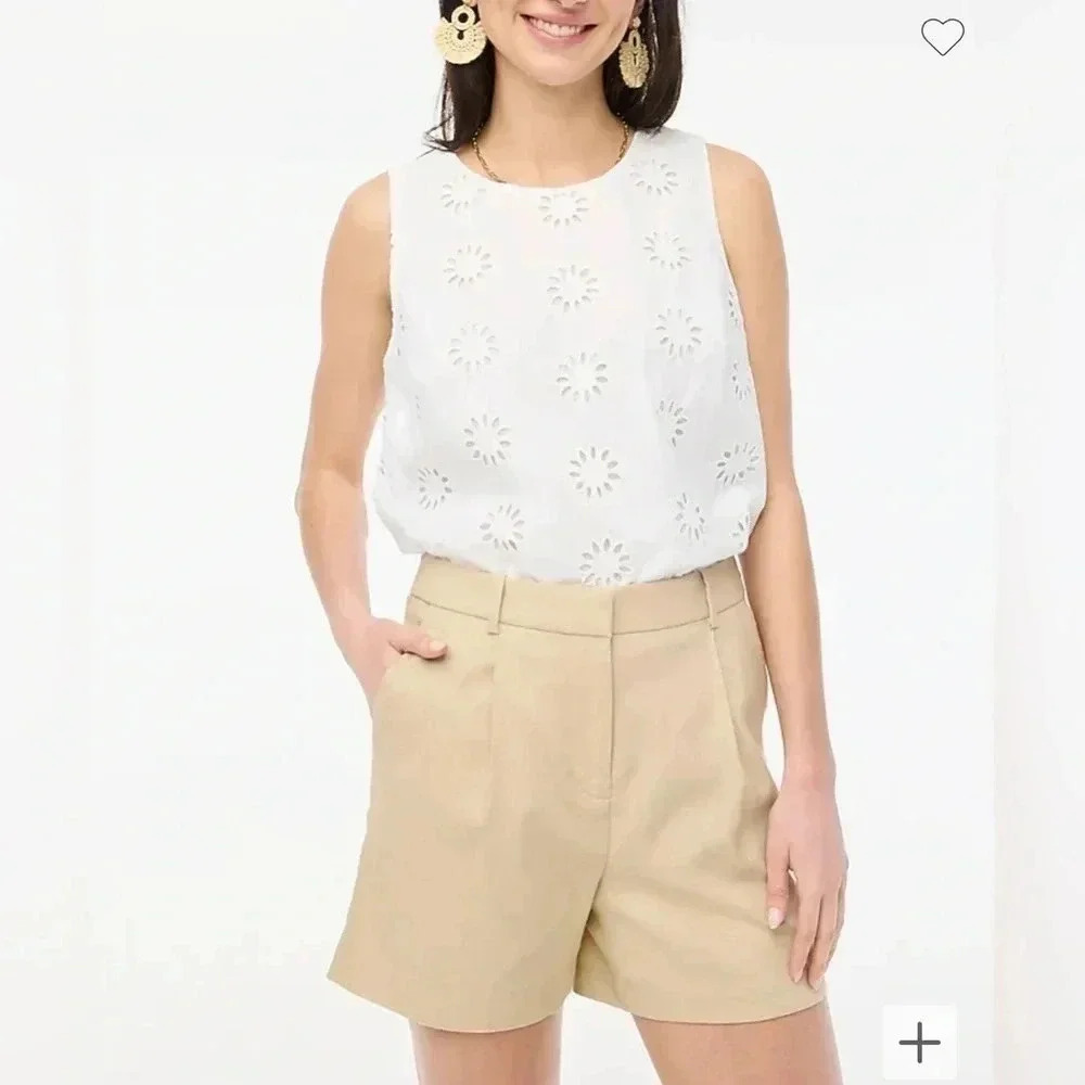 J Crew Shorts Linen Blend Pleated Khaki NWT Women Size 10 High Rise